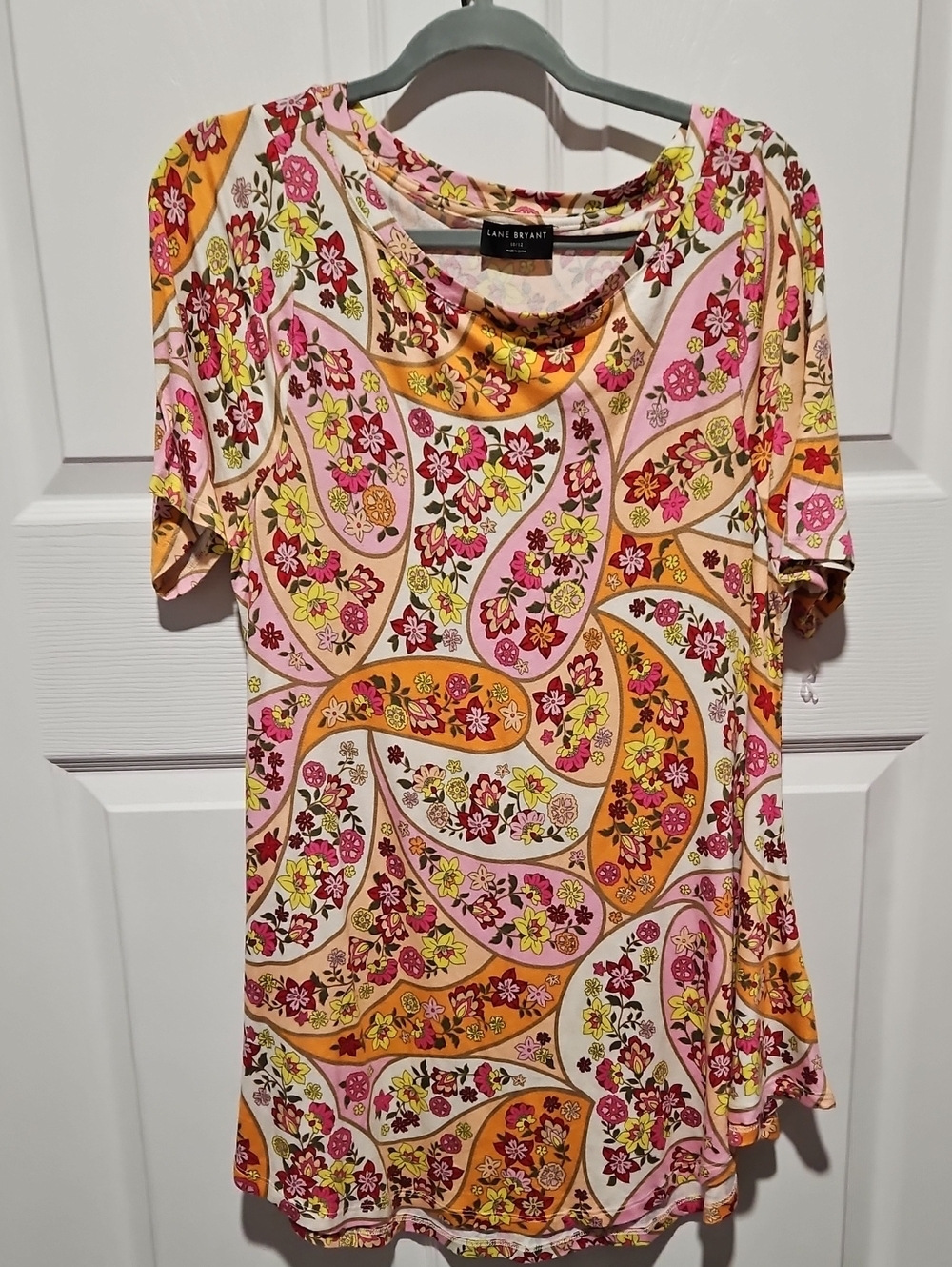 Lane Bryant Pink Floral Paisley Short-Sleeve Top